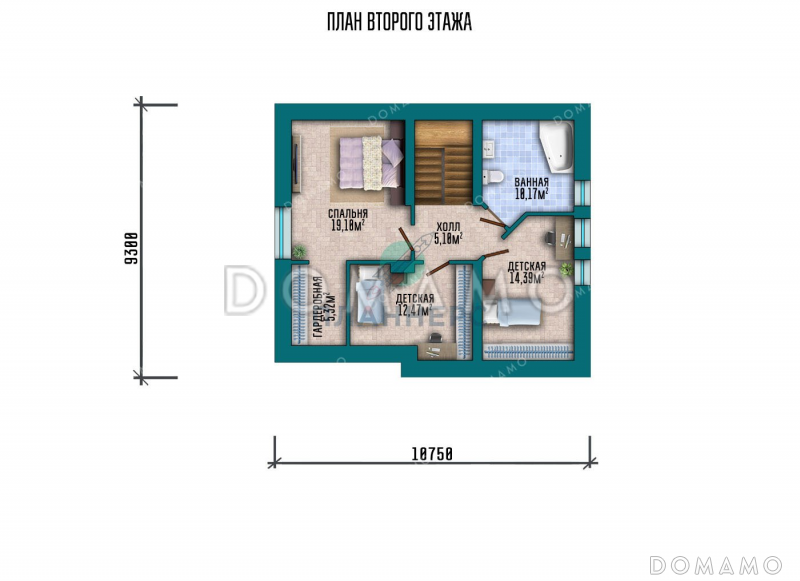 Проект одноэтажного дома с мансардой, большой террасой и гаражом / План мансардного этажа