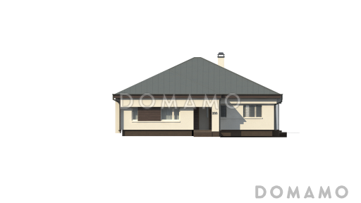 Проект одноэтажного дома из газобетона со стеклянным эркером в просторной гостиной / Фасад 2