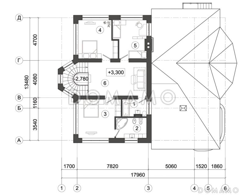 Проект дома с окнами разной формы / План 2 этажа