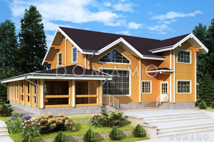 Проект дома из клееного бруса с большой террасой и зимним садом / 1