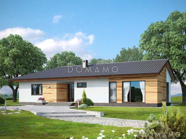 Проект одноэтажного дома из СИП панелей с двумя спальными комнатами и небольшой сауной Проект одноэтажного дома из СИП панелей с двумя спальными комнатами и небольшой сауной