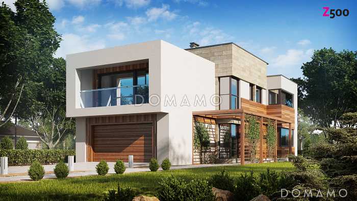 Проект двухэтажного дома из газобетона в стиле модерн, с четырьмя спальнями, кабинетом и гаражом Проект двухэтажного дома из газобетона в стиле модерн, с четырьмя спальнями, кабинетом и гаражом