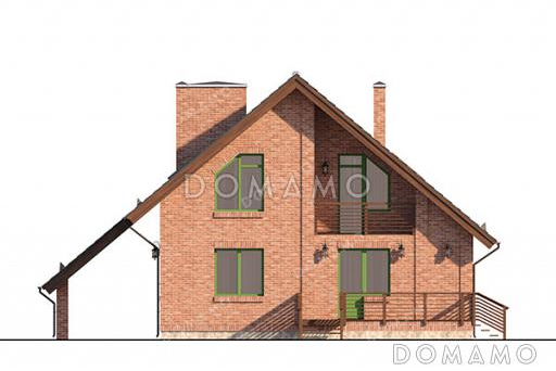 Проект дома с мансардой, двумя террасами и навесом для машины / Фасад 1