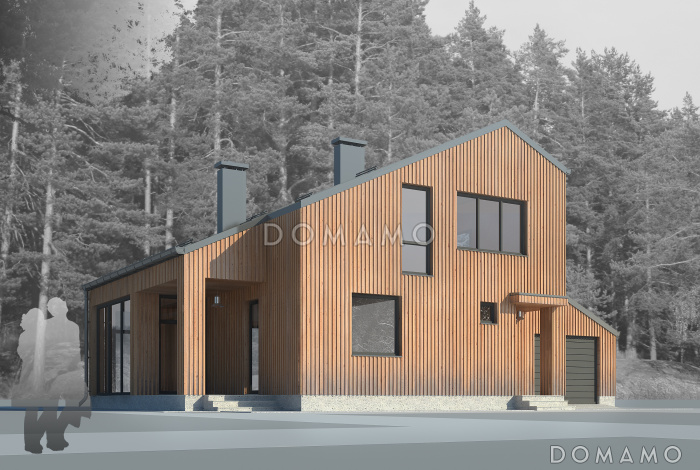 Проект дома из пеноблоков с террасой и гаражом Проект дома из пеноблоков с террасой и гаражом