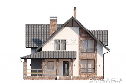 Проект загородного дома с тремя спальнями на мансарде, кабинетом и двумя террасами / Фасад 1