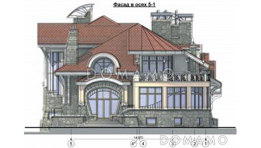 Проект коттеджа в стиле модерн с гаражом, зимним садом и сауной / Фасад 2