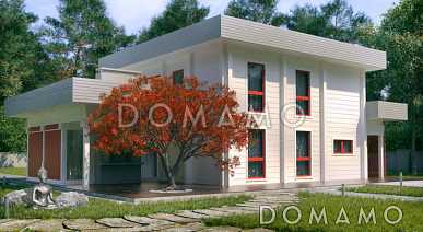 Проект двухэтажного дома из клееного бруса с панорамным остеклением в спальне