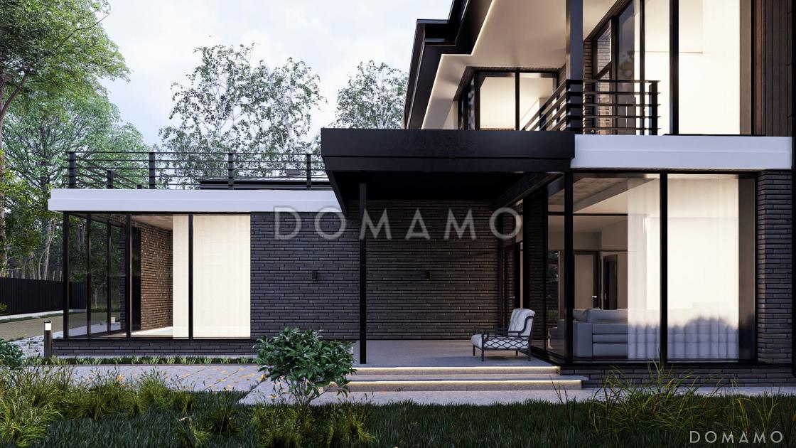 Проект двухэтажного дома с мастер-спальней, балконом и большой крытой террасой / 2