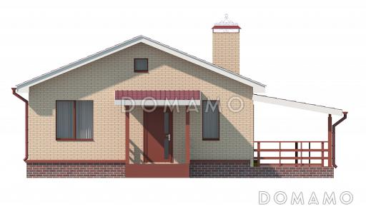 Проект дома с террасой, кухней-столовой, двумя небольшими спальнями и кладовой / Фасад 2