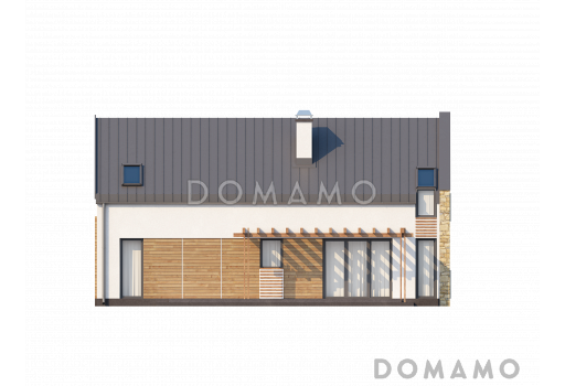 Проект современного мансардного дома из газобетона с пятью комнатами и гаражом / Фасад 2