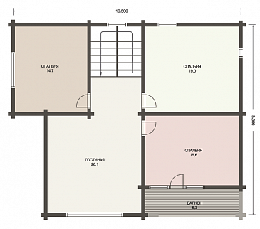 Проект деревянного дома из клееного бруса с гостинной на втором этаже / План мансардного этажа Проект деревянного дома из клееного бруса с гостинной на втором этаже / План мансардного этажа