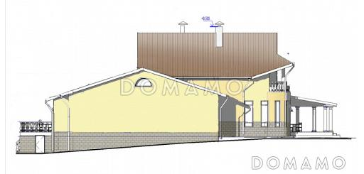 Проект одноэтажного дома с мансардным и цокольным этажами, с бассейном и зимним садом / Фасад 3