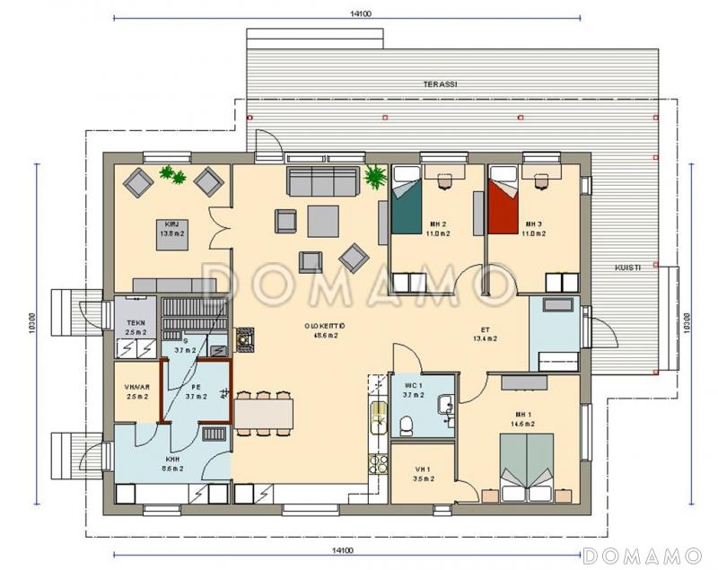 Проект одноэтажного каркасного дома / План 1 этажа