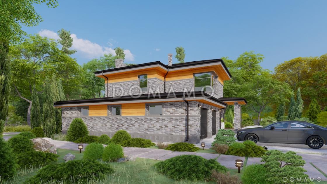 Проект двухэтажного дома из газобетона с 4 спальнями, кабинетом и крытой террасой / 4