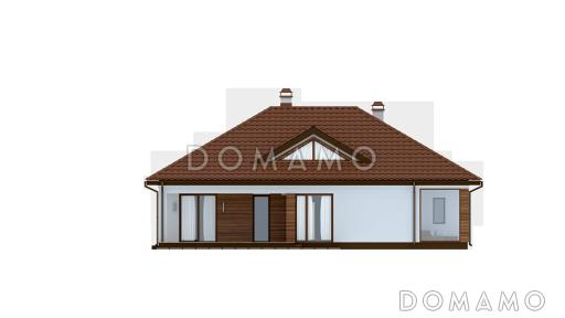 Проект одноэтажного дома из газобетона с крытой террасой и оранжереей  / Фасад 3