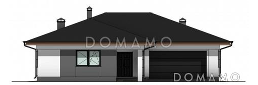 Проект одноэтажного дома с вальмовой крышей, гаражом на 2 машины, хозяйской и гостевыми спальными комнатами / Фасад 2
