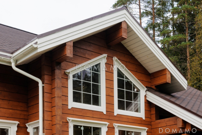 Проект деревянного дома из клееного бруса с большой совмещенной гостиной с кухней Проект деревянного дома из клееного бруса с большой совмещенной гостиной с кухней