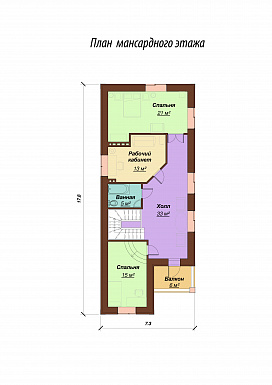 Проект одноэтажного дома с мансардным и цокольным этажами, с гаражом / План мансардного этажа