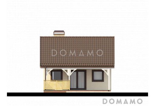 Проект маленького одноэтажного дома из кирпича с просторной крытой террасой / Фасад 2