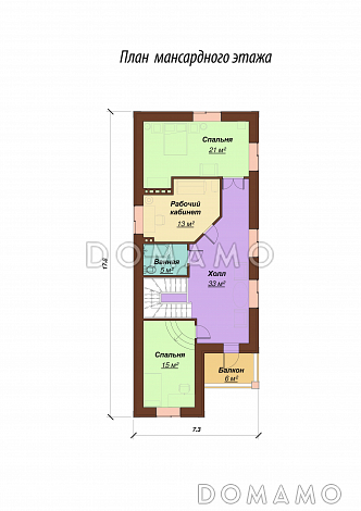 Проект одноэтажного дома с мансардным и цокольным этажами, с гаражом / План мансардного этажа