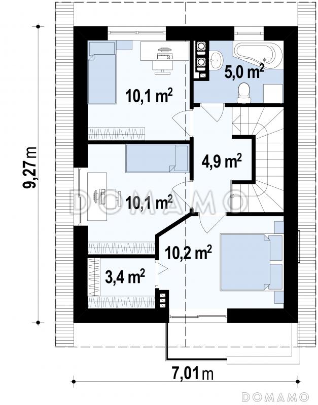 Проект небольшого двухэтажного дома из кирпича с тремя спальнями и балконом / План 2 этажа