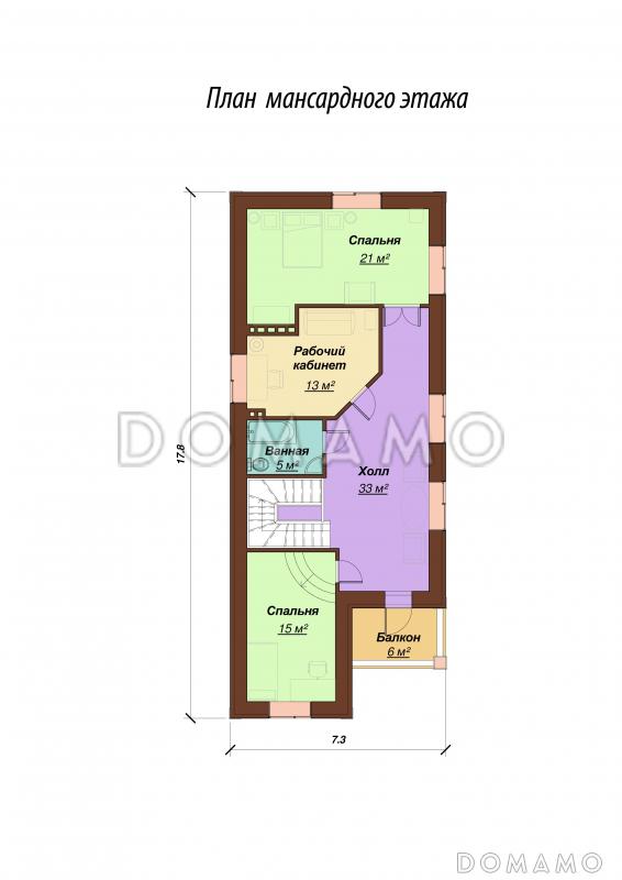 Проект одноэтажного дома с мансардным и цокольным этажами, с гаражом / План мансардного этажа