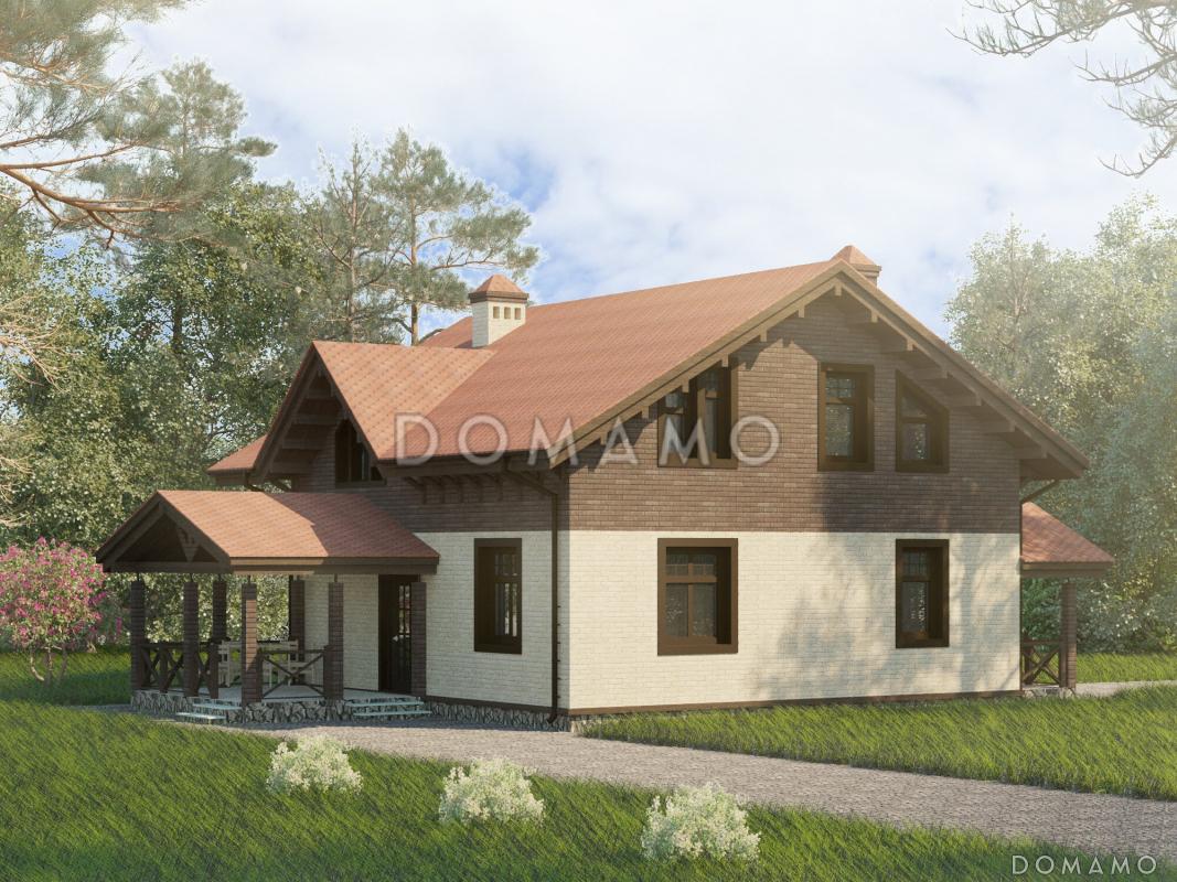 Проект одноэтажного дома из кирпича с мансардой и четырьмя спальнями / 2