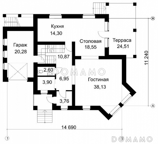 Проект дома из кирпича с бильярдной / План 1 этажа Проект дома из кирпича с бильярдной / План 1 этажа