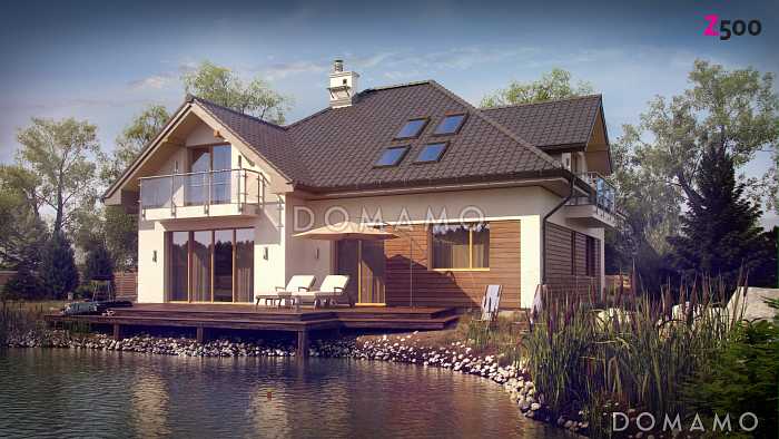 Проект просторного одноэтажного мансардного коттеджа из газобетона с пятью спальнями и гаражом на два автомобиля Проект просторного одноэтажного мансардного коттеджа из газобетона с пятью спальнями и гаражом на два автомобиля