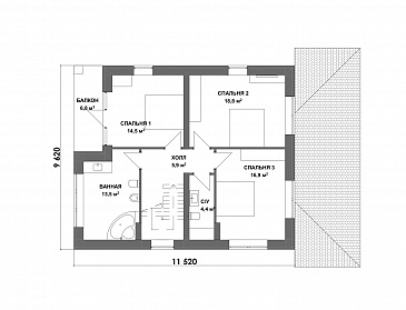 Проект дома из газобетона с 3 спальнями и ванной на втором этаже / План 2 этажа