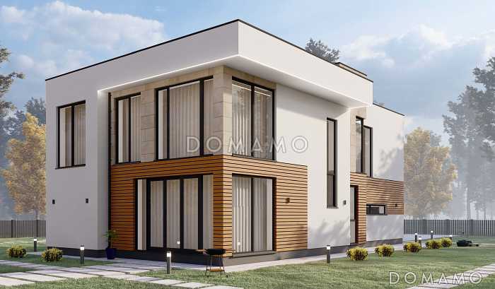 Проект коттеджа в стиле хайтек с гаражом на две машины S-269 Проект коттеджа в стиле хайтек с гаражом на две машины S-269