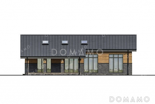 Проект одноэтажного дома с большой террасой и тремя спальнями / Фасад 2