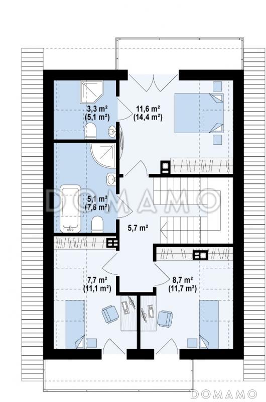 Проект аккуратного одноэтажного мансардного дома из кирпича для узкого участка / План мансардного этажа