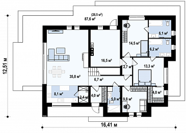 Проект кирпичного дома в стиле барнхаус с кабинетом, комнатой отдыха и увеличенной котельной / План 1 этажа Проект кирпичного дома в стиле барнхаус с кабинетом, комнатой отдыха и увеличенной котельной / План 1 этажа