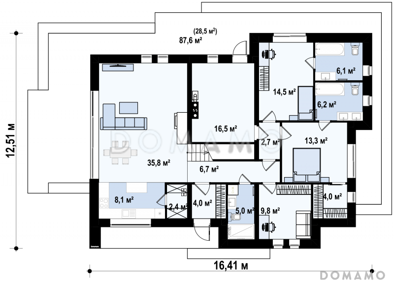 Проект кирпичного дома в стиле барнхаус с кабинетом, комнатой отдыха и увеличенной котельной / План 1 этажа