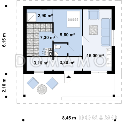 Проект бани из кирпича с комнатой отдыха и крытой террасой / План 1 этажа