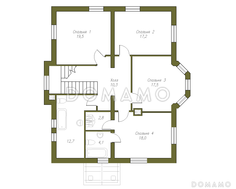 Проект коттеджа в классическом стиле с подвалом / План 2 этажа