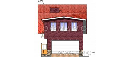 Проект одноэтажного дома с мансардным этажом и встроенным гаражом  / Фасад 4