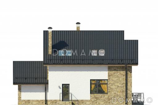 Загородный дом из СИП панелей с кухней-столовой, сауной, спальней на первом этаже, террасой / Фасад 1