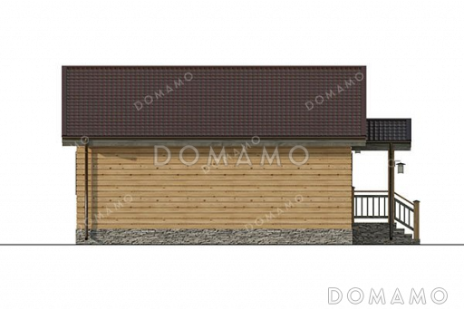 Проект одноэтажного дома с двумя спальнями и каркасными стенами / Фасад 2 Проект одноэтажного дома с двумя спальнями и каркасными стенами / Фасад 2