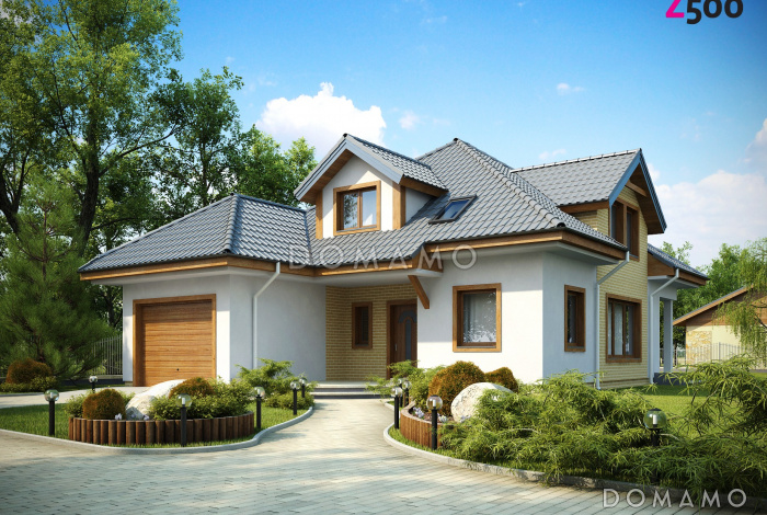 Проект мансардного дома из кирпича с кабинетом, гаражом и техническим помещением Проект мансардного дома из кирпича с кабинетом, гаражом и техническим помещением