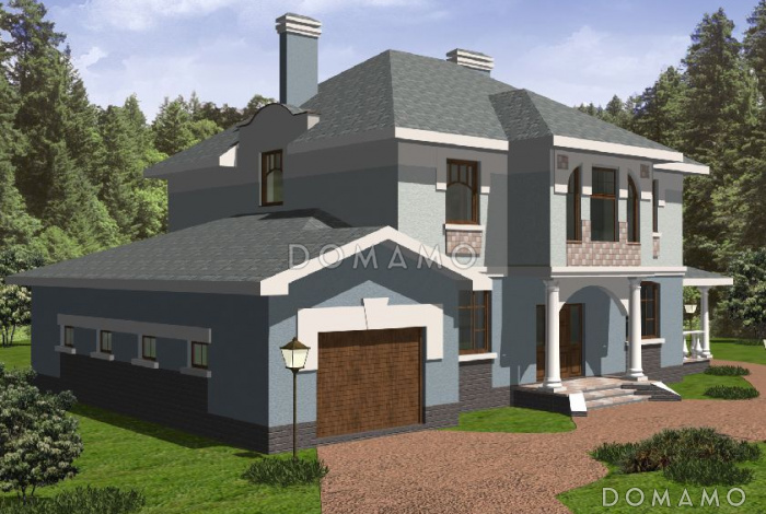Проект двухэтажного дома с колоннами и гаражом