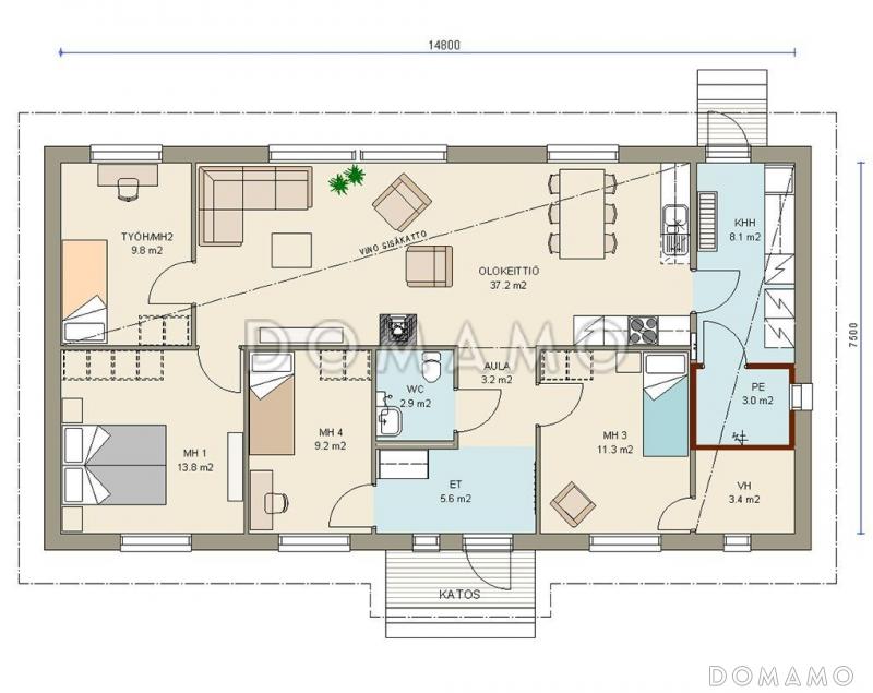 Проект каркасного дома с просторной прихожей / План 1 этажа