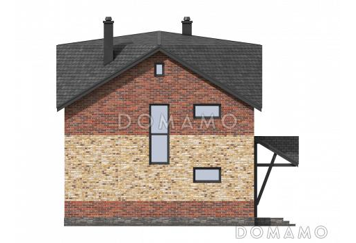 Проект загородного дома с крышей Судейкина, с отдельным входом в котельную,  спальней на первом этаже, ванной и санузлом на втором этаже / Фасад 3