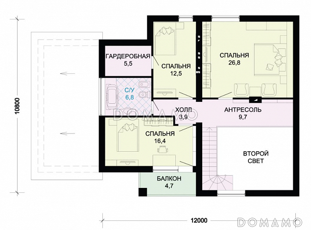 Проект дома в стиле фахверк с двусветной гостиной и навесом для машины / План мансардного этажа Проект дома в стиле фахверк с двусветной гостиной и навесом для машины / План мансардного этажа