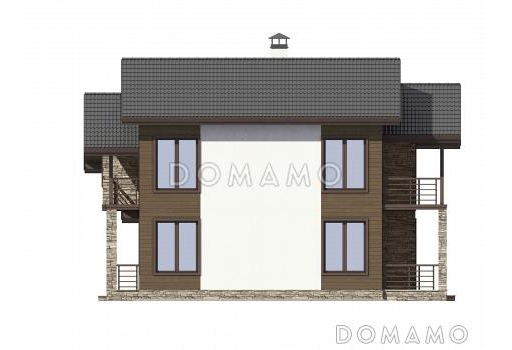 Проект дома из газобетона с мансардой и гаражом на одну машину / Фасад 4