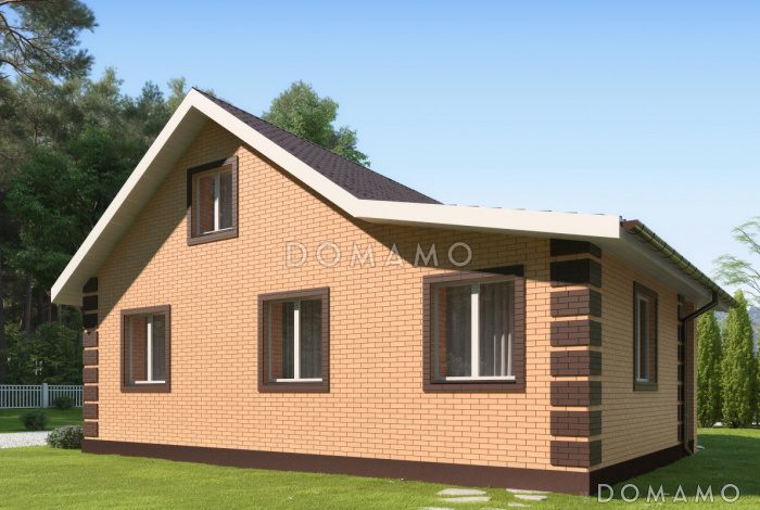 Проект дома из газобетона с верандой, санузлом с окном, отделкой фасадов кирпичом Проект дома из газобетона с верандой, санузлом с окном, отделкой фасадов кирпичом