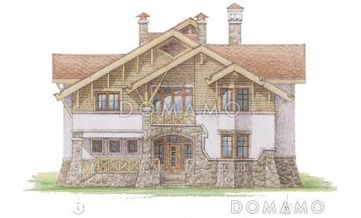 Проект коттеджа в стиле шале с двусветной гостиной / Фасад 1