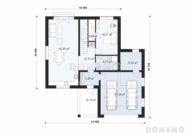 Проект стильного дома с гаражом на две машины S-216 / План 1 этажа