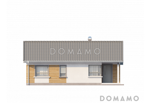 Проект небольшого одноэтажного дома из кирпича с отделённой спальной зоной / Фасад 1